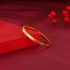 999.9足金古法簡約樹紋花卉卡扣貴妃手鐲